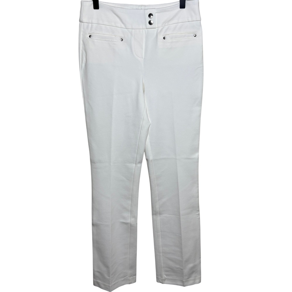 Rekucci White Pull On Stretch High Waist Double Button Trouser Pants Womens 6 US